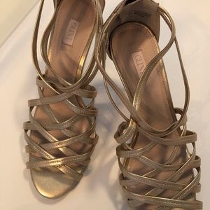 Gold Strap heels with zip up back.